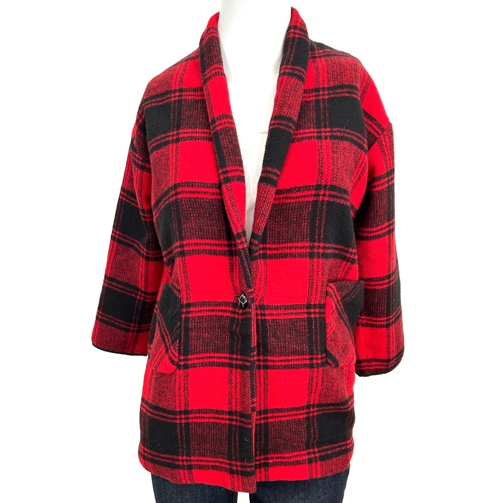 Hayden Girls Los Angeles Red Black Plaid Open Front Cozy Cardigan Jacket 13 14